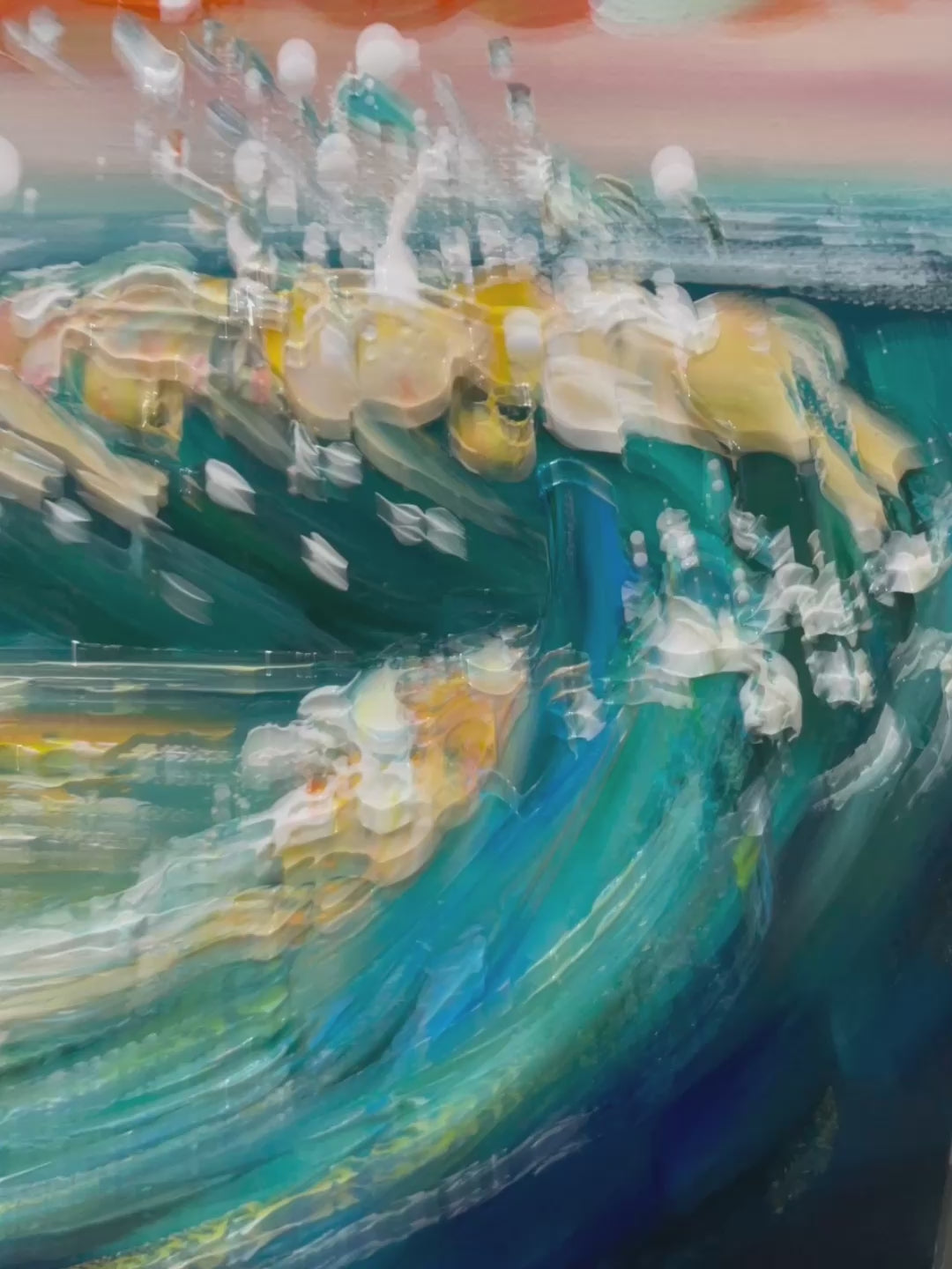 OCEANIC PULSE: Hand-Textured Seascape Oil Painting with Gold Leaf Accents - Image 4