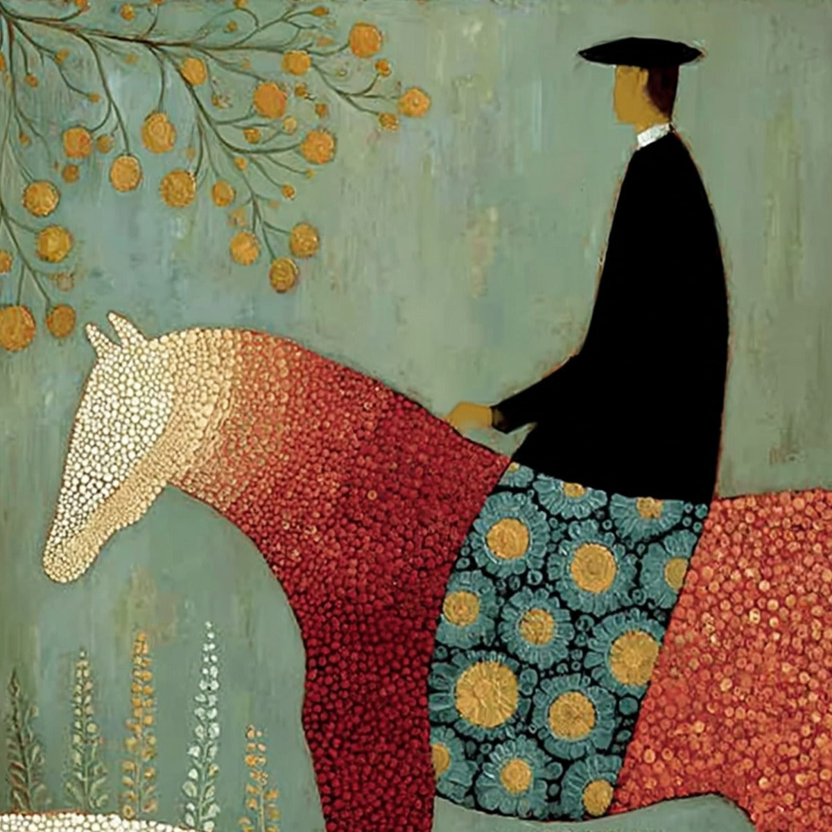 A GENTLE JOURNEY: Textured Figurative Painting of a Rider and Horse - Image 3