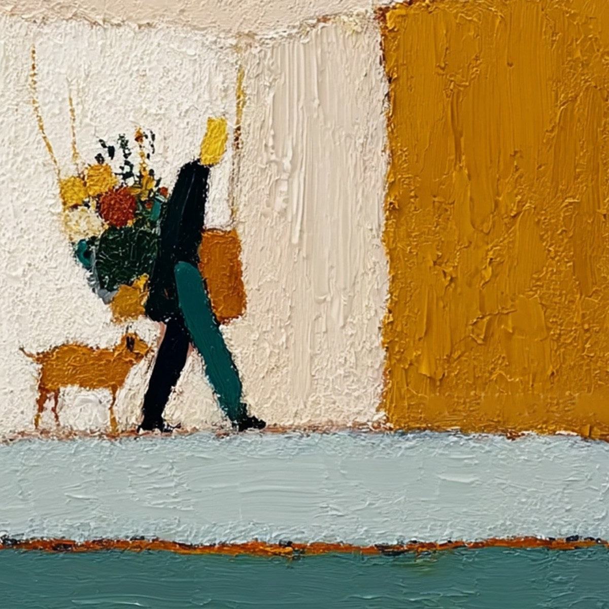 A SIMPLE PLEASURE: Textured Figurative Impasto Painting of a City Stroll - Image 3