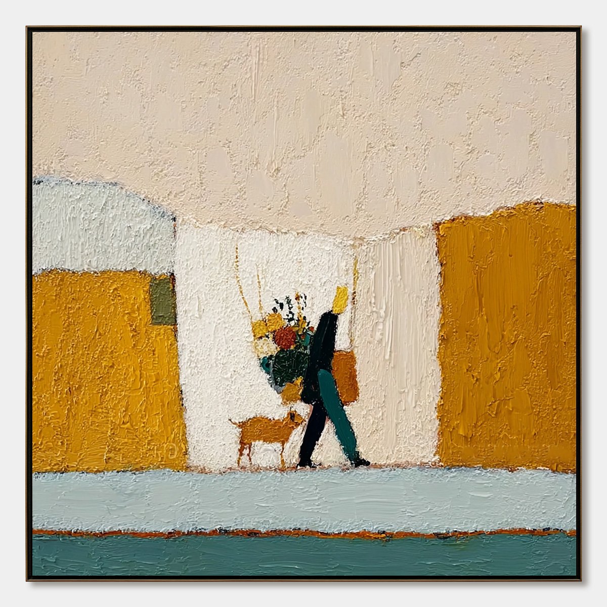 A SIMPLE PLEASURE: Textured Figurative Impasto Painting of a City Stroll