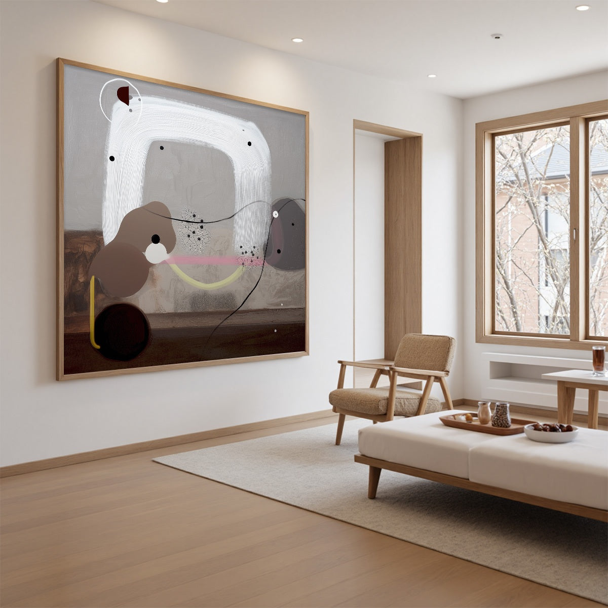 ABSTRACT BALANCE: Minimalist Abstract Grey Oil Painting - Image 3