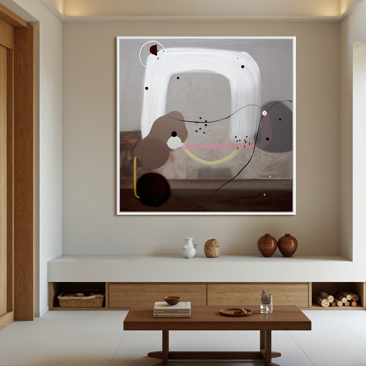 ABSTRACT BALANCE: Minimalist Abstract Grey Oil Painting - Image 2