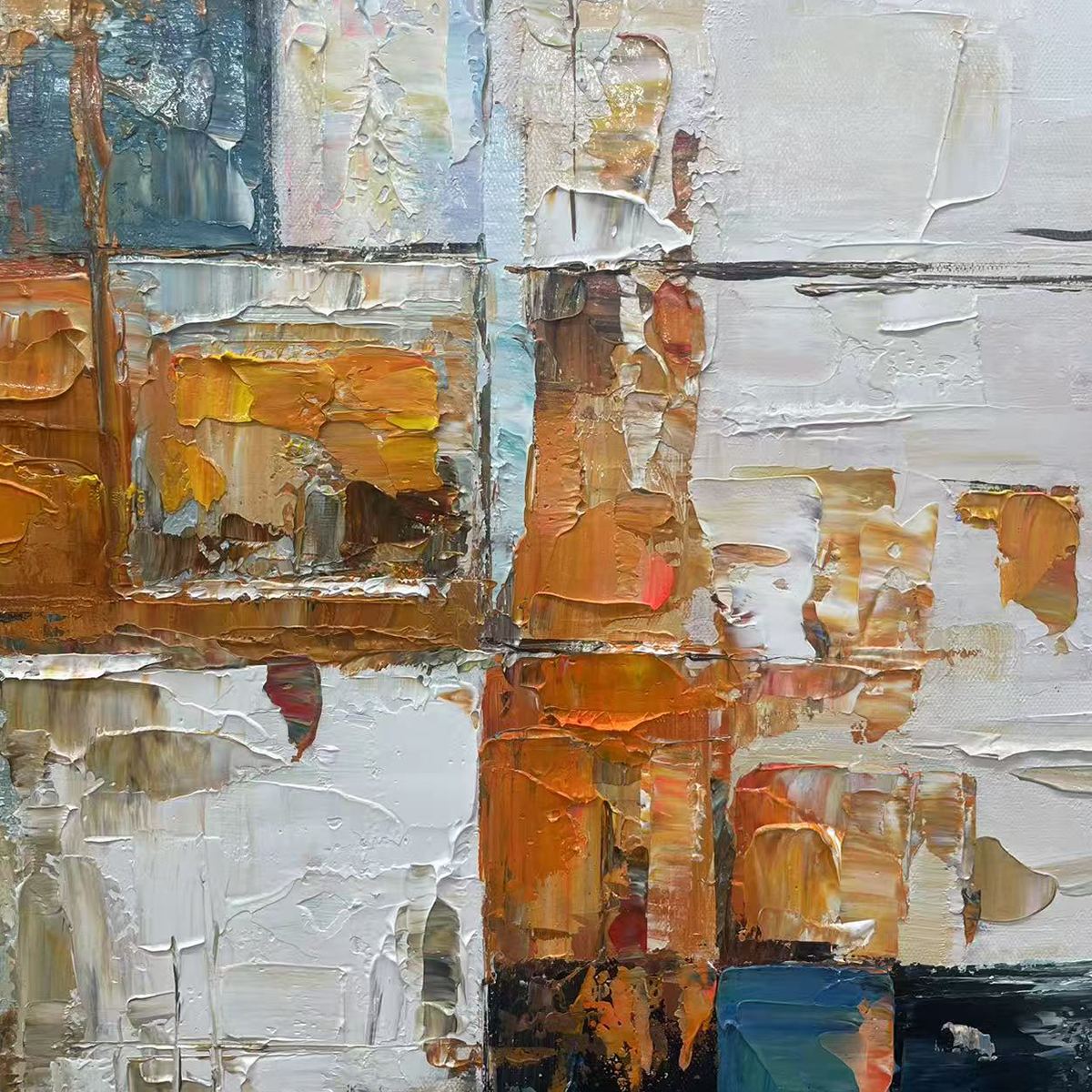 ABSTRACT CITYSCAPE: Textured Geometric Abstract Painting, Square Wall Art - Image 7