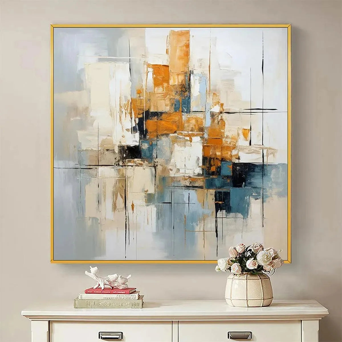 ABSTRACT CITYSCAPE: Textured Geometric Abstract Painting, Square Wall Art - Image 2