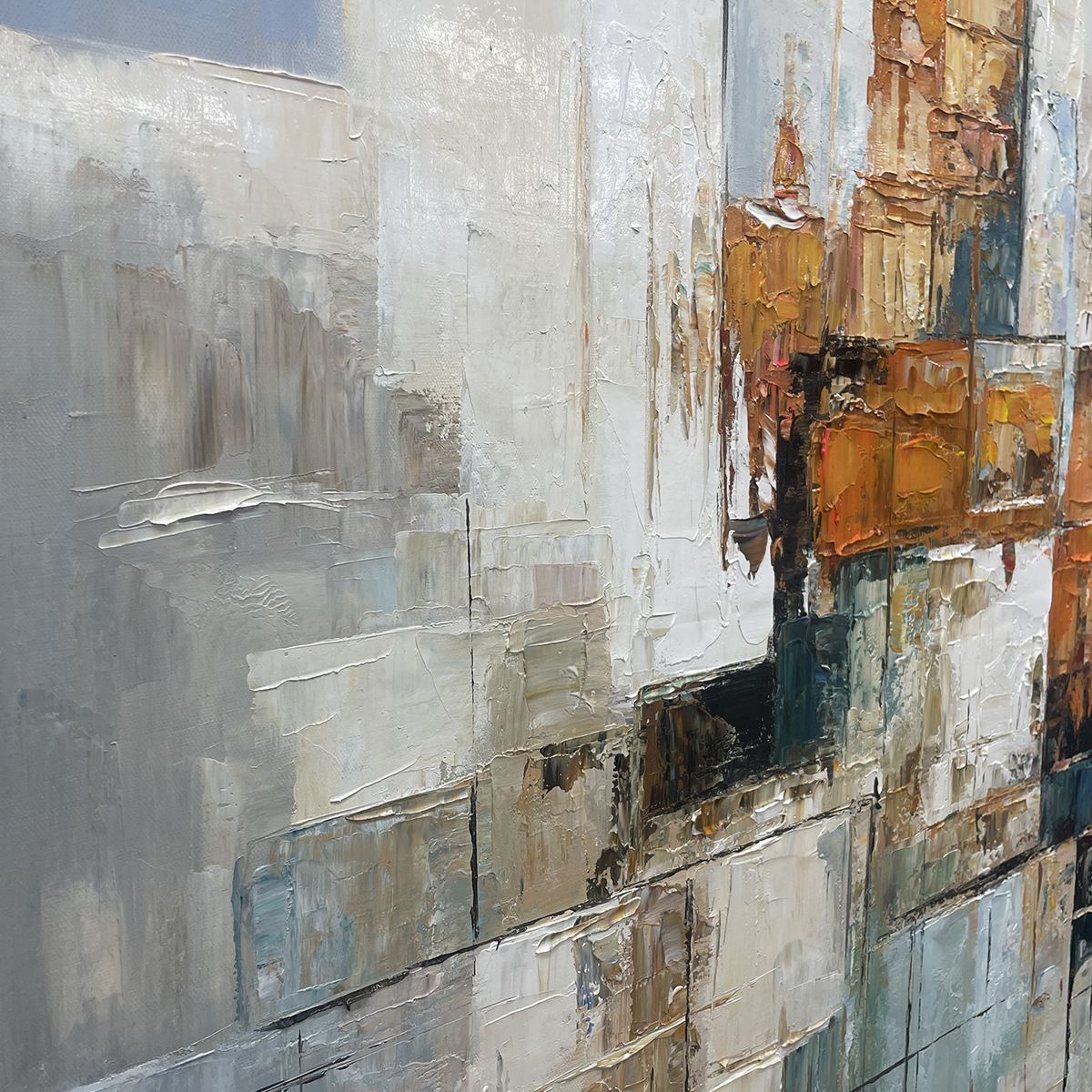 ABSTRACT CITYSCAPE: Textured Geometric Abstract Painting, Square Wall Art - Image 4