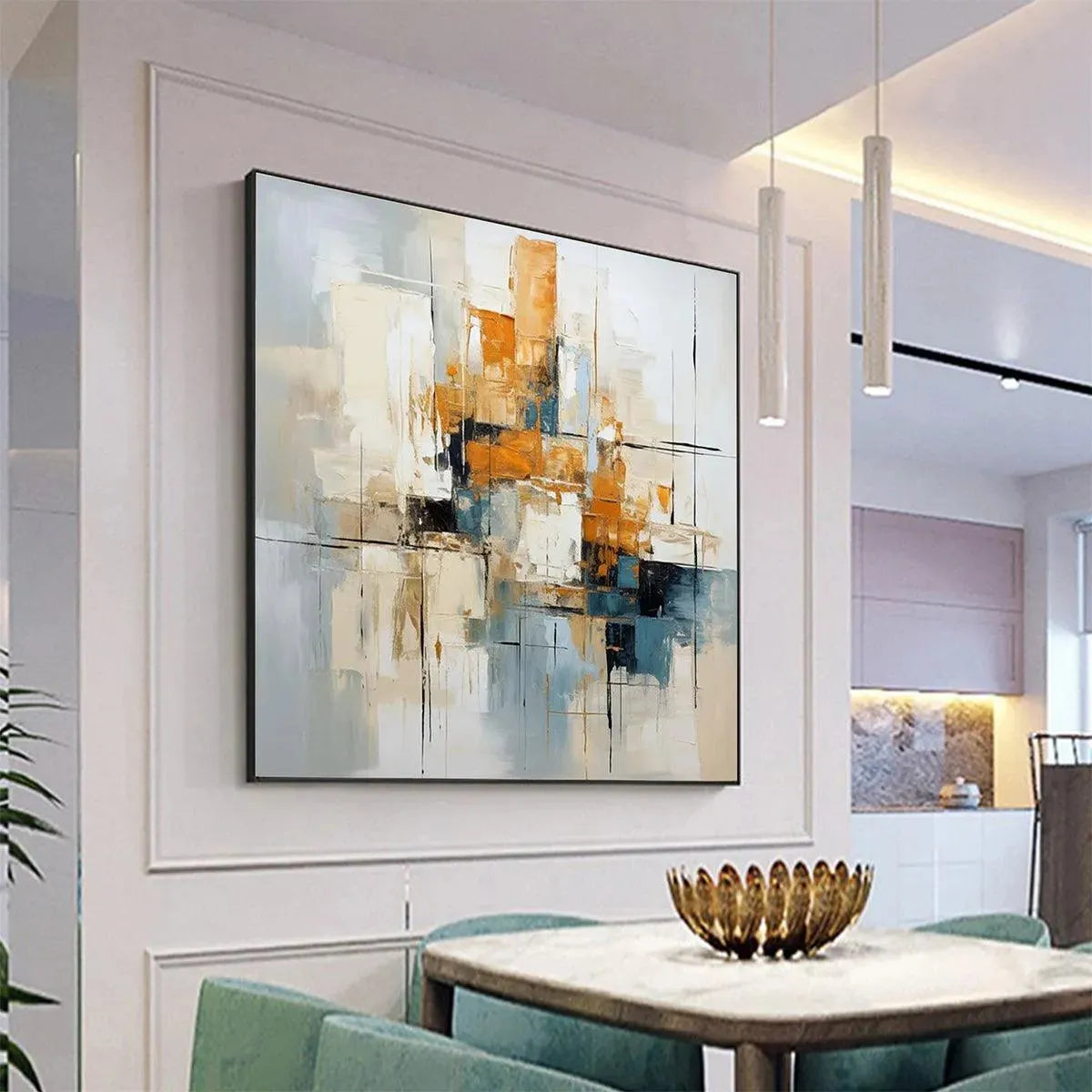 ABSTRACT CITYSCAPE: Textured Geometric Abstract Painting, Square Wall Art - Image 5