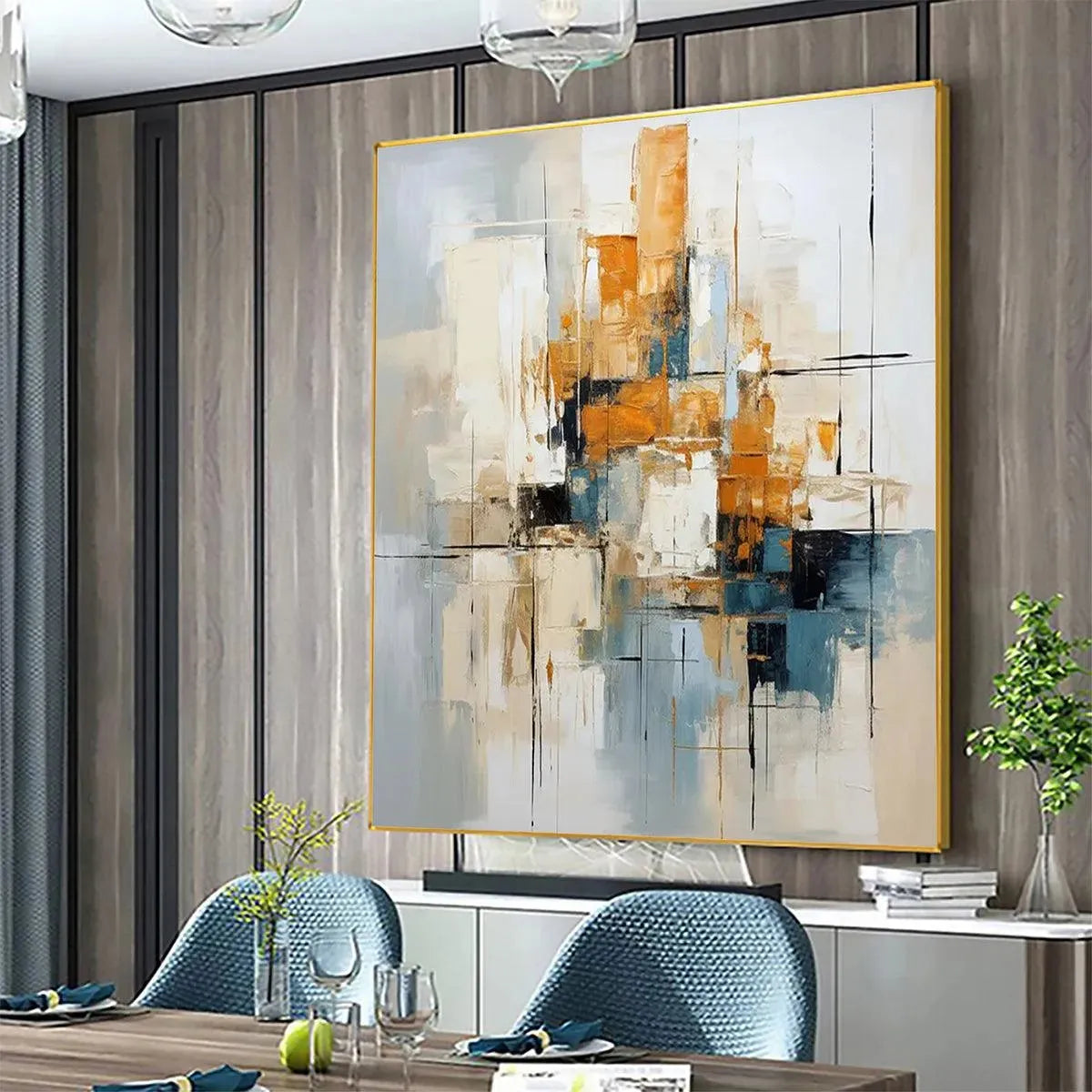 ABSTRACT CITYSCAPE: Textured Geometric Abstract Painting, Square Wall Art - Image 6