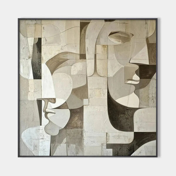 ABSTRACT FACES: Cubist Painting, Neutral Tones Wall Art, Square Canvas Art, Modern Decor