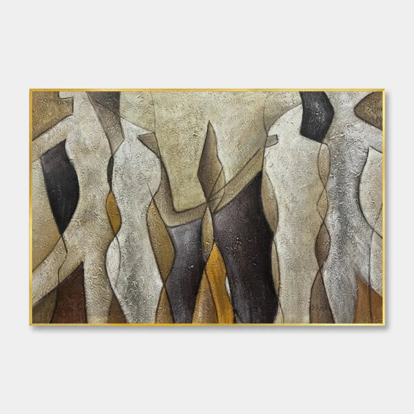 ABSTRACT FIGURES: Textured Abstract Figures Painting, Beige and Brown Wall Art, Horizontal Canvas, Modern Decor