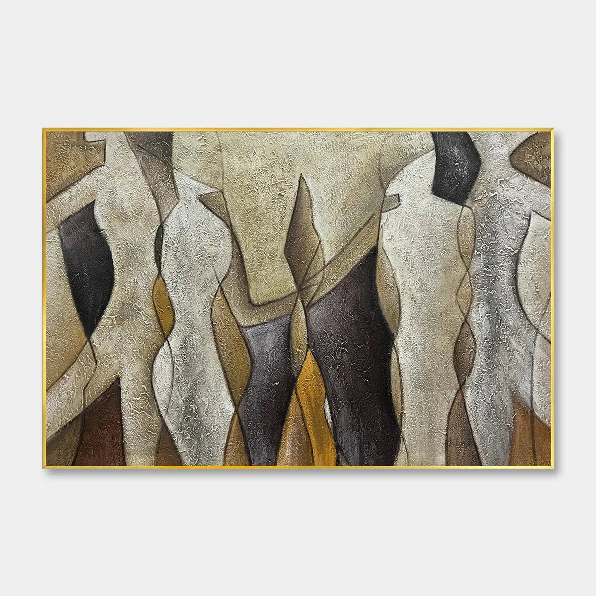 ABSTRACT FIGURES: Textured Abstract Figures Painting, Beige and Brown Wall Art, Horizontal Canvas, Modern Decor