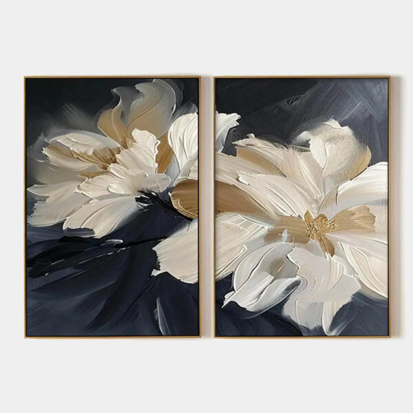 ABSTRACT FLORAL DIPTYCH: Textured Floral Painting Set of 2, Vertical Wall Art