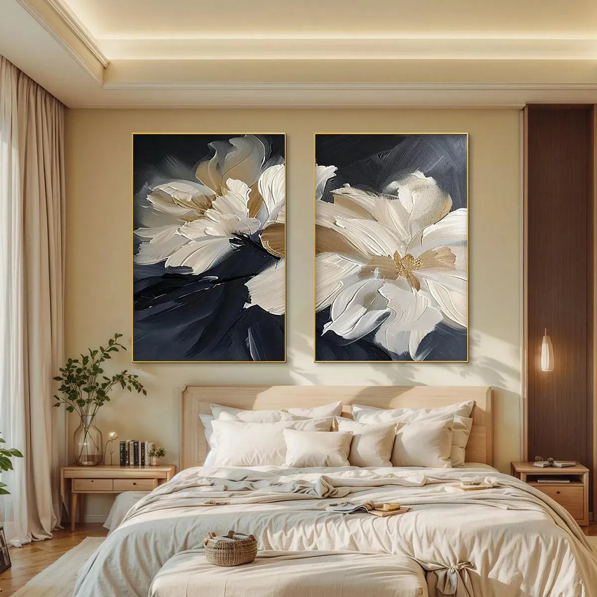 ABSTRACT FLORAL DIPTYCH: Textured Floral Painting Set of 2, Vertical Wall Art - Image 2