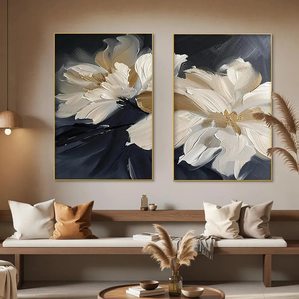 ABSTRACT FLORAL DIPTYCH: Textured Floral Painting Set of 2, Vertical Wall Art - Image 5