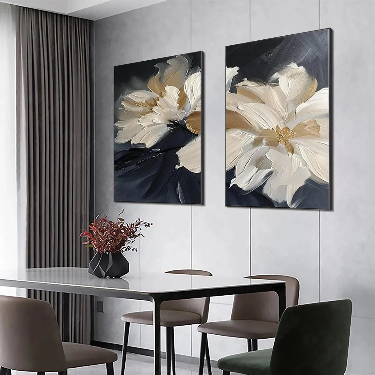 ABSTRACT FLORAL DIPTYCH: Textured Floral Painting Set of 2, Vertical Wall Art - Image 8
