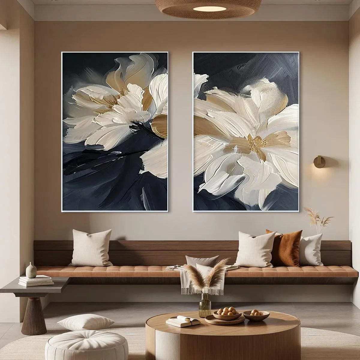 ABSTRACT FLORAL DIPTYCH: Textured Floral Painting Set of 2, Vertical Wall Art - Image 9