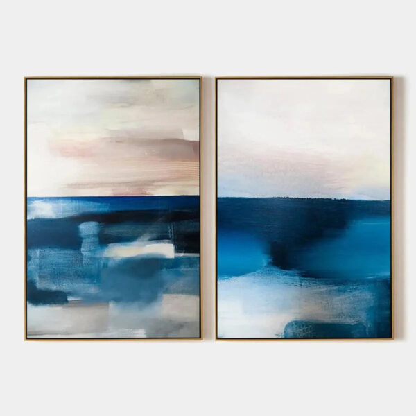 ABSTRACT OCEAN DIPTYCH: Abstract Seascape Painting Set of 2, Vertical Wall Art