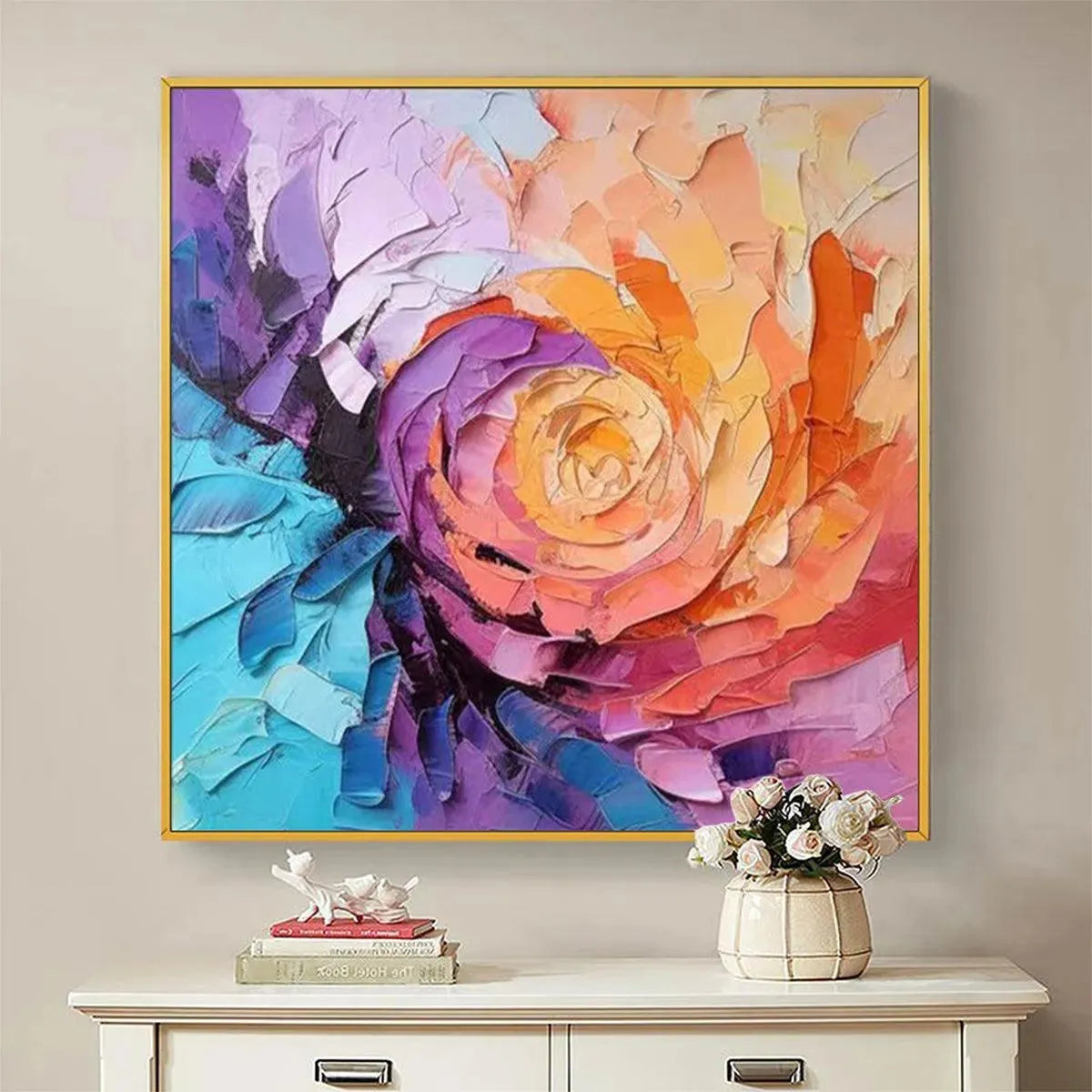 ABSTRACT ROSE: Textured Floral Painting, Impasto Wall Art, Square Canvas, Modern Decor - Image 2