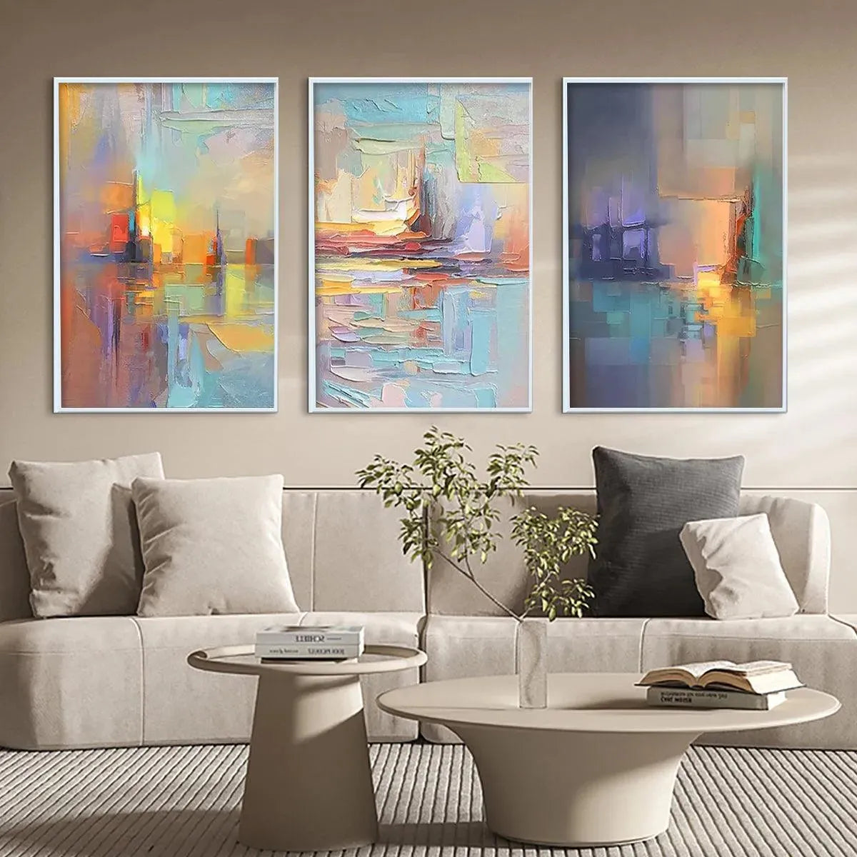ABSTRACT SEASCAPE TRIPTYCH: Impasto Seascape Painting Set of 3 - Image 2