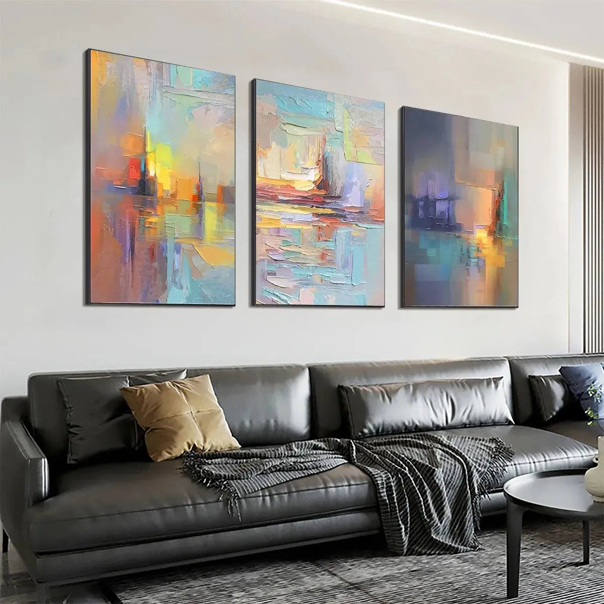 ABSTRACT SEASCAPE TRIPTYCH: Impasto Seascape Painting Set of 3 - Image 4