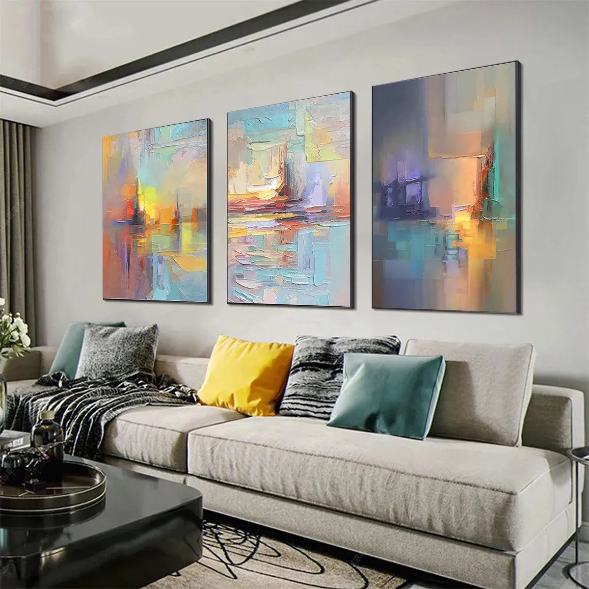 ABSTRACT SEASCAPE TRIPTYCH: Impasto Seascape Painting Set of 3 - Image 7