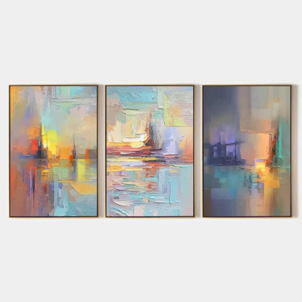 ABSTRACT SEASCAPE TRIPTYCH: Impasto Seascape Painting Set of 3