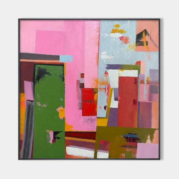 ABSTRACT URBAN SCENE: Colorful Abstract City Painting, Square Wall Art