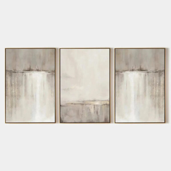 ABSTRACT WATERFALL TRIPTYCH: Minimalist Landscape Painting Set of 3