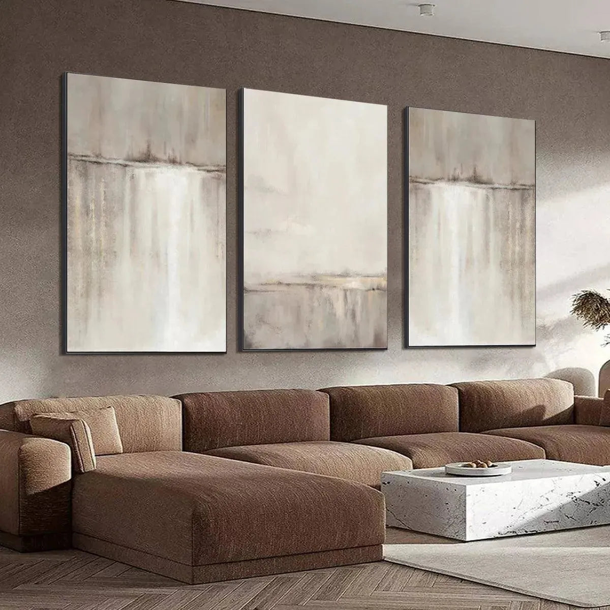ABSTRACT WATERFALL TRIPTYCH: Minimalist Landscape Painting Set of 3 - Image 8