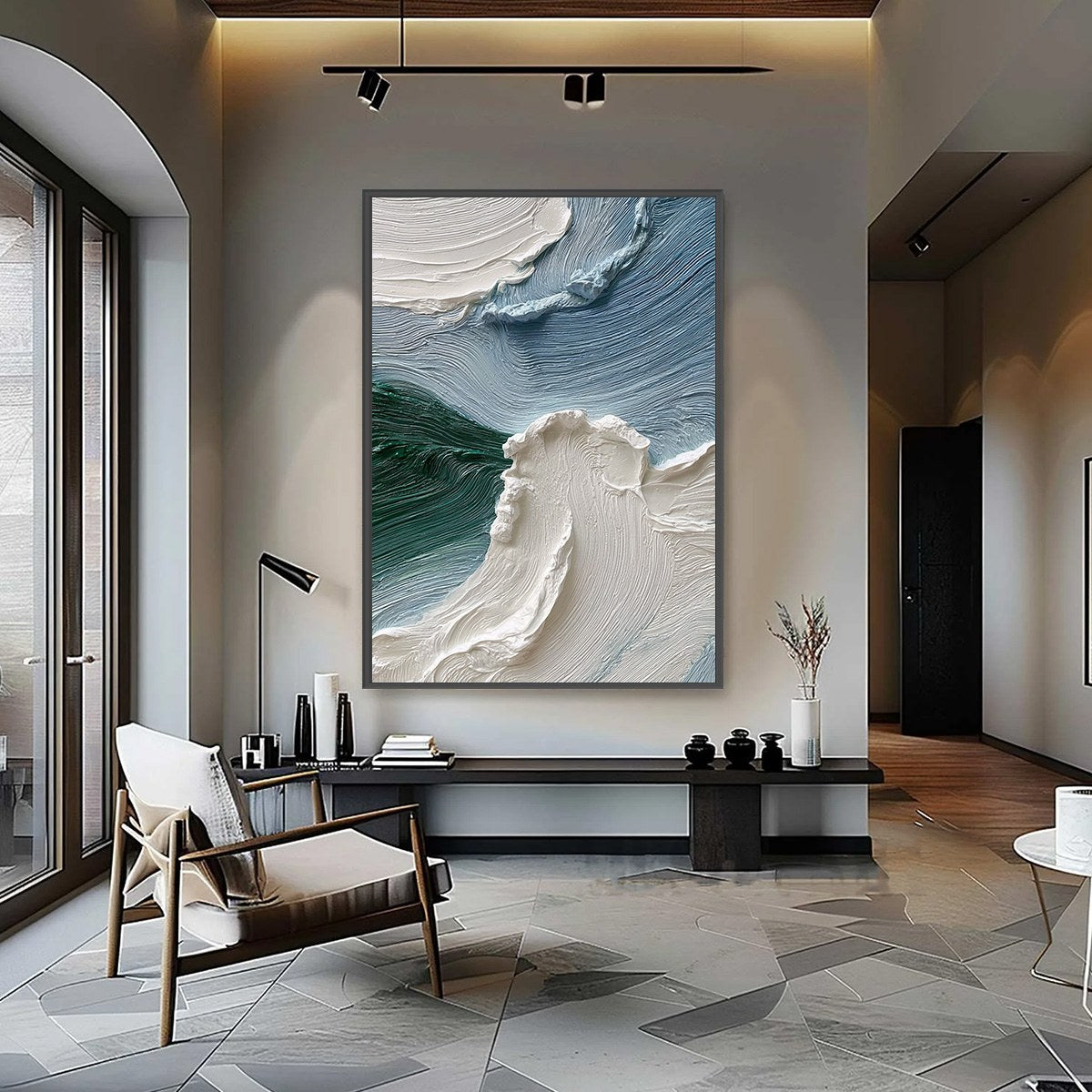 AEGEAN CREST: Heavily Textured Wabi Sabi Abstract Seascape Painting - Image 2