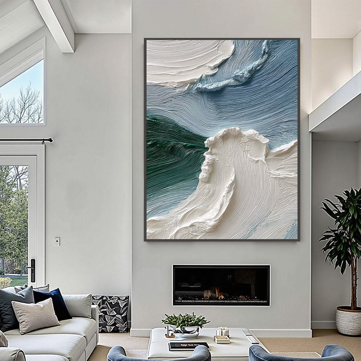 AEGEAN CREST: Heavily Textured Wabi Sabi Abstract Seascape Painting - Image 4