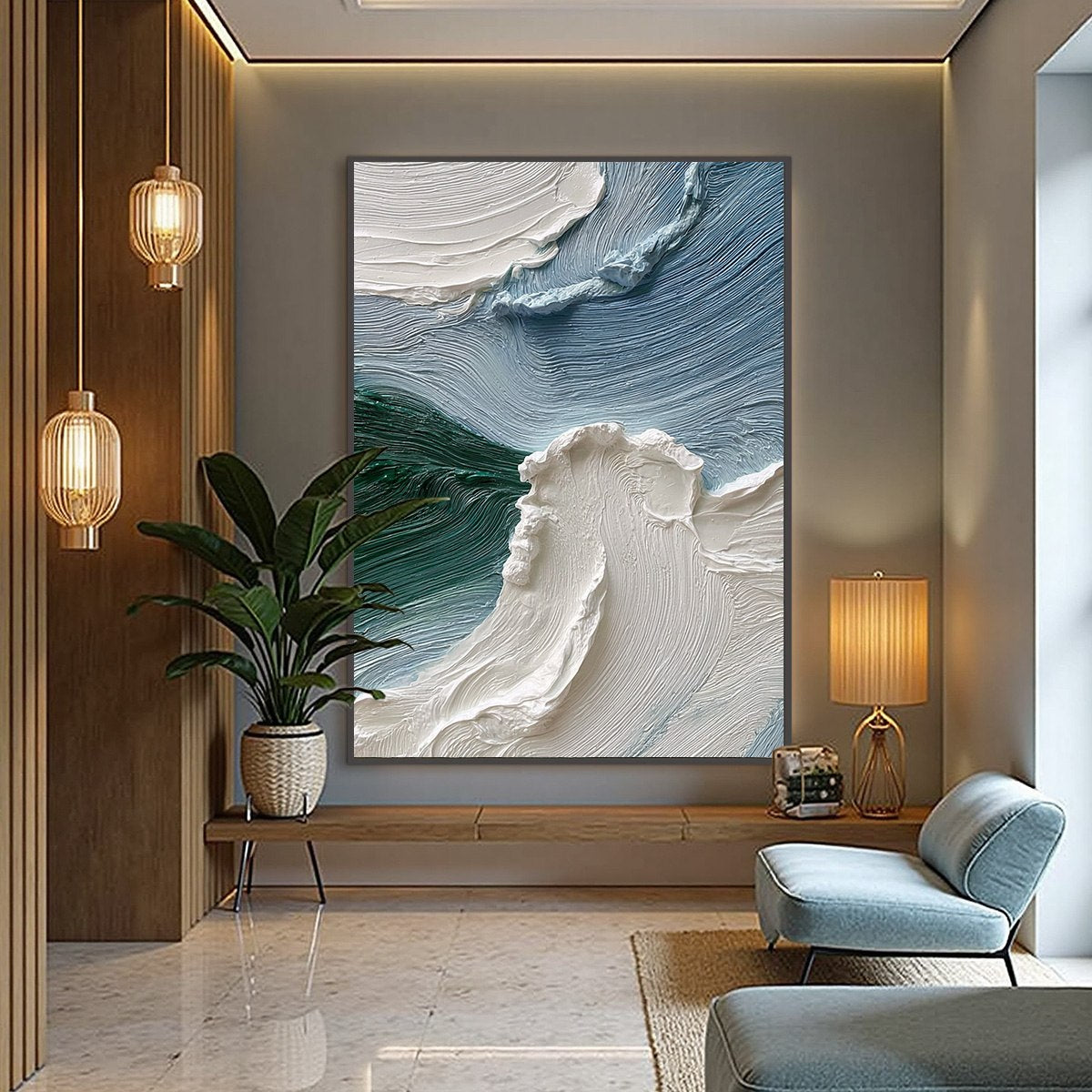 AEGEAN CREST: Heavily Textured Wabi Sabi Abstract Seascape Painting - Image 6