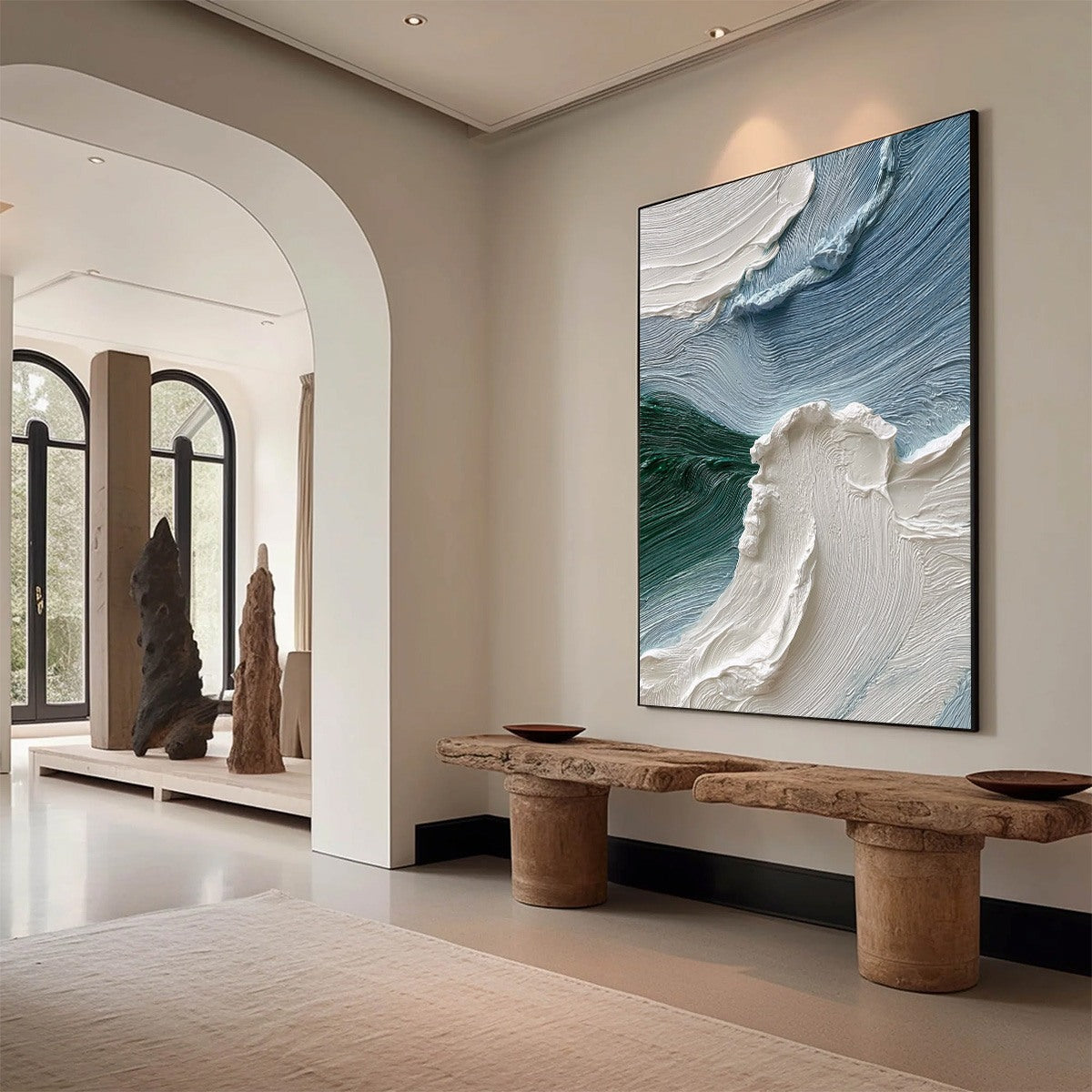 AEGEAN CREST: Heavily Textured Wabi Sabi Abstract Seascape Painting - Image 7