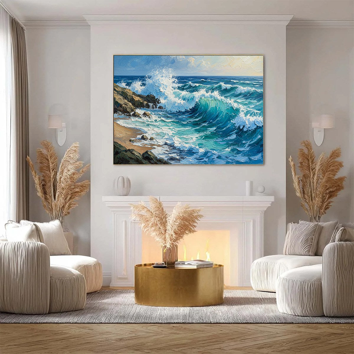 AEGEAN CREST: Textured Crashing Ocean Wave Oil Painting - Image 4