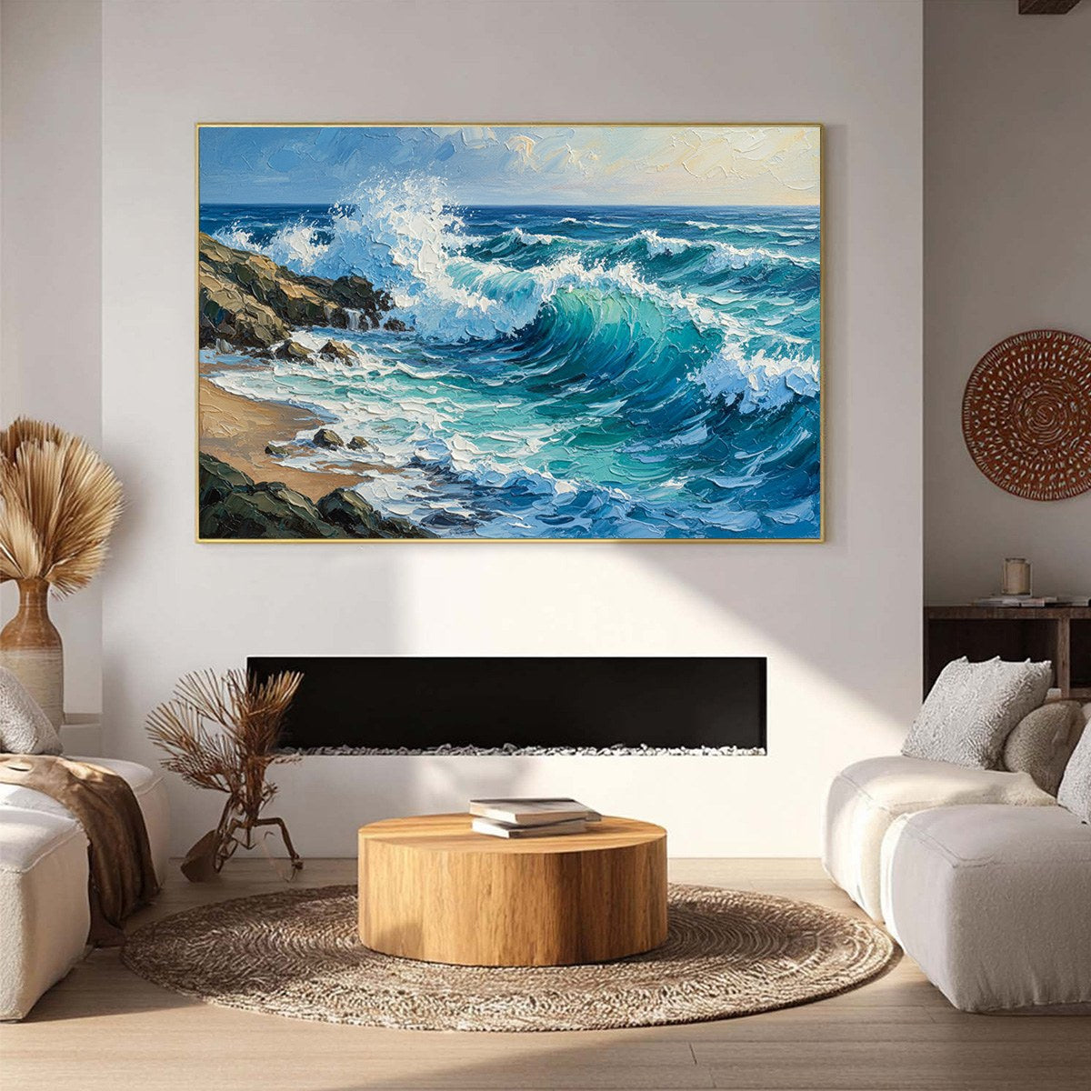 AEGEAN CREST: Textured Crashing Ocean Wave Oil Painting - Image 2