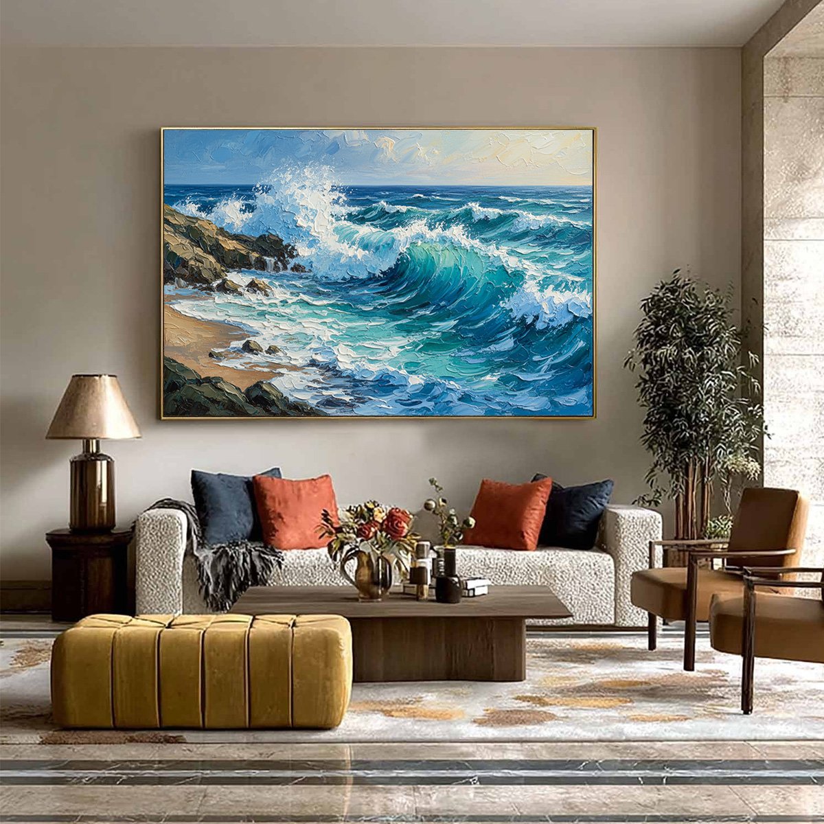 AEGEAN CREST: Textured Crashing Ocean Wave Oil Painting - Image 6