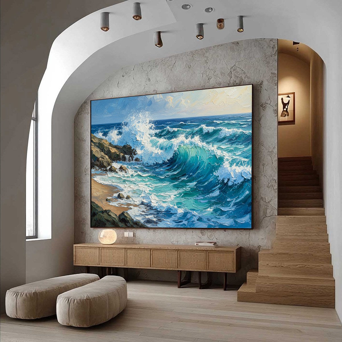 AEGEAN CREST: Textured Crashing Ocean Wave Oil Painting - Image 7