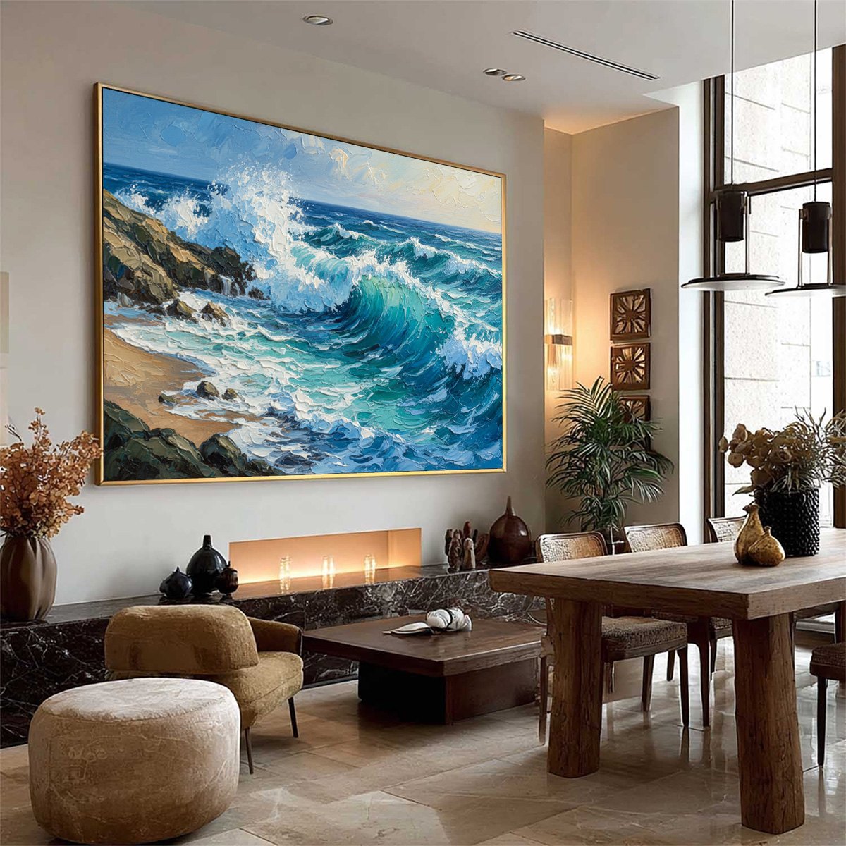 AEGEAN CREST: Textured Crashing Ocean Wave Oil Painting - Image 8