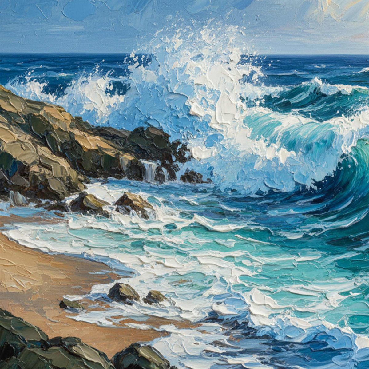 AEGEAN CREST: Textured Crashing Ocean Wave Oil Painting - Image 3