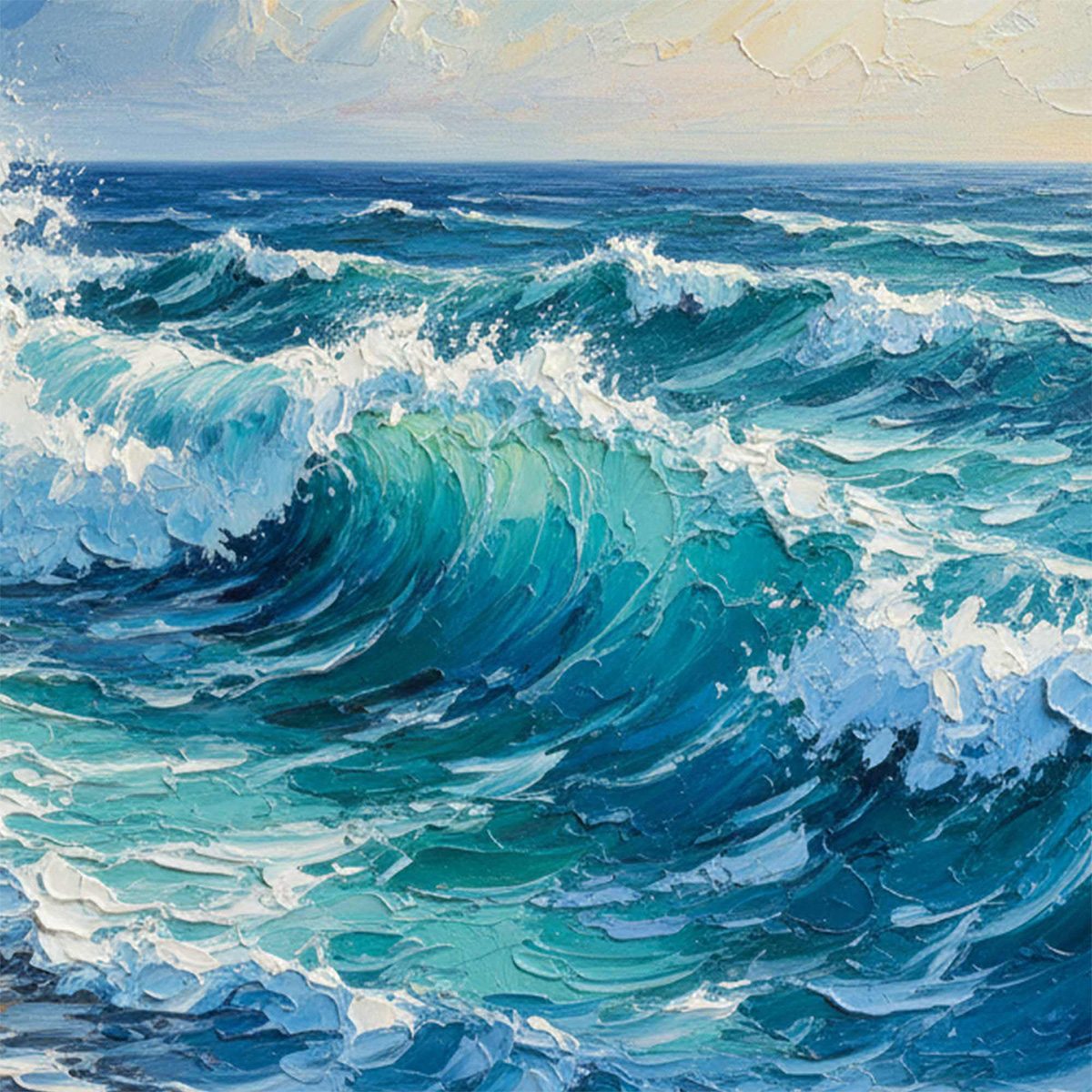 AEGEAN CREST: Textured Crashing Ocean Wave Oil Painting - Image 5