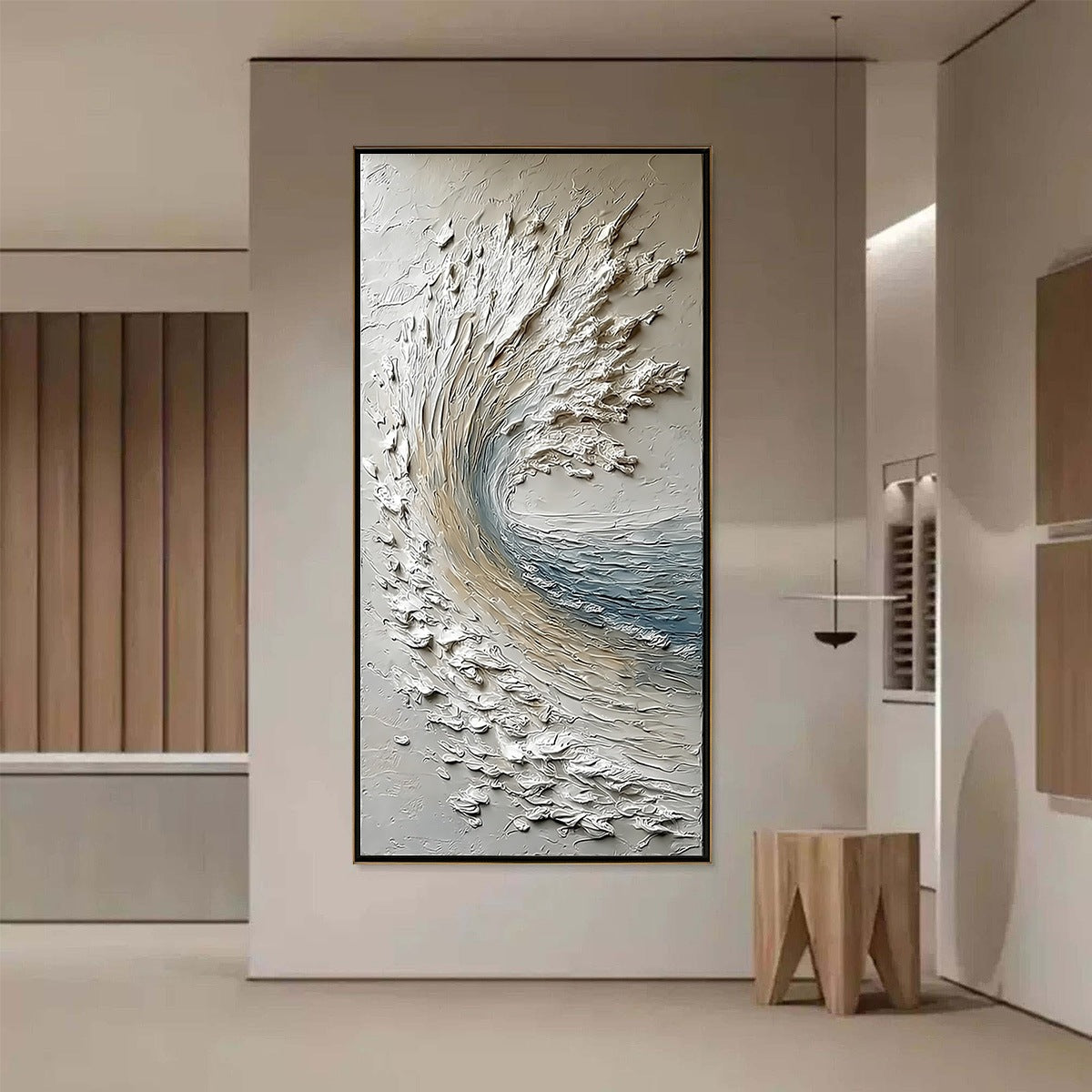 AEGEAN CREST: Vertical Textured Impasto Ocean Wave Painting - Image 4