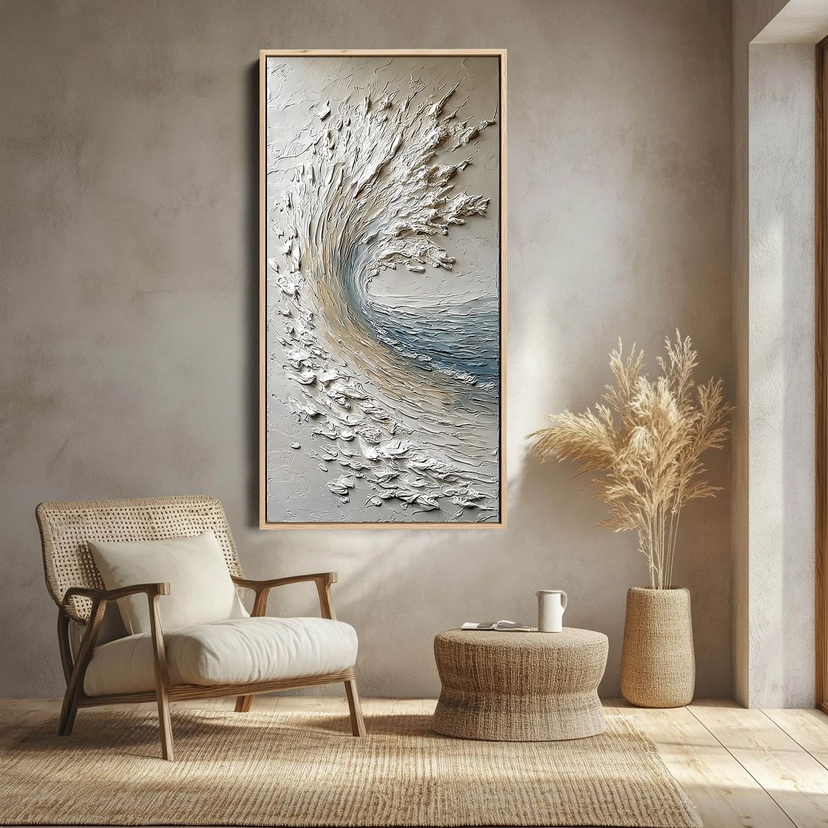 AEGEAN CREST: Vertical Textured Impasto Ocean Wave Painting - Image 2