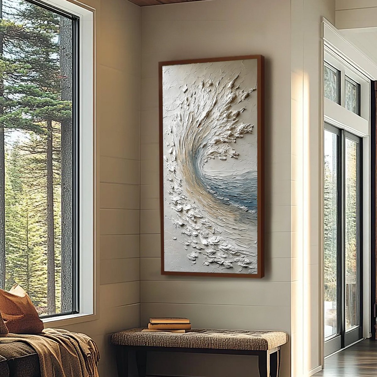 AEGEAN CREST: Vertical Textured Impasto Ocean Wave Painting - Image 7