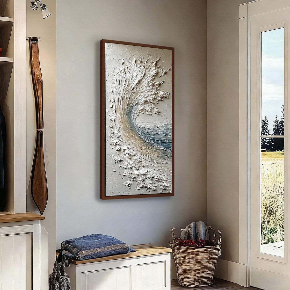 AEGEAN CREST: Vertical Textured Impasto Ocean Wave Painting - Image 8