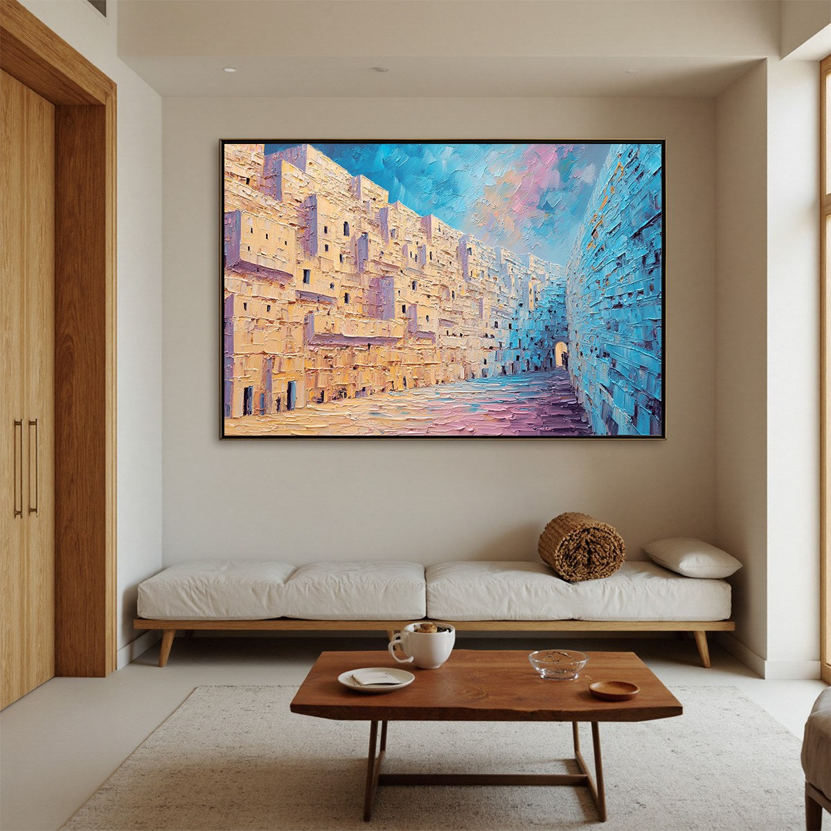 AEGEAN PASSAGE: Heavily Textured Palette Knife Cityscape Wall Art - Image 2
