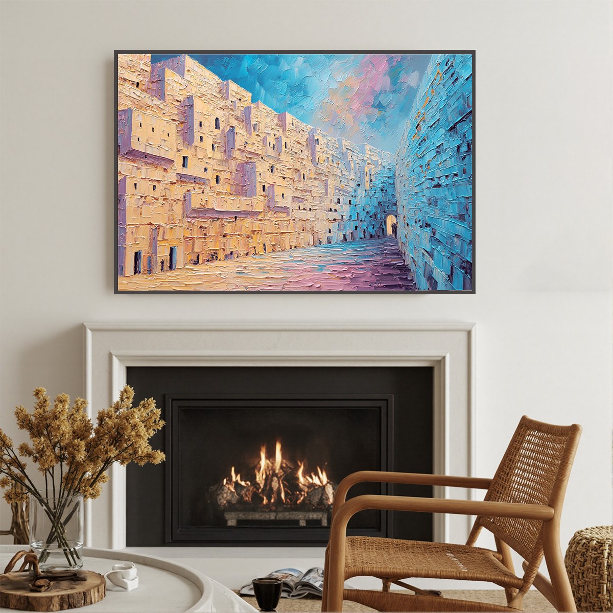 AEGEAN PASSAGE: Heavily Textured Palette Knife Cityscape Wall Art - Image 4