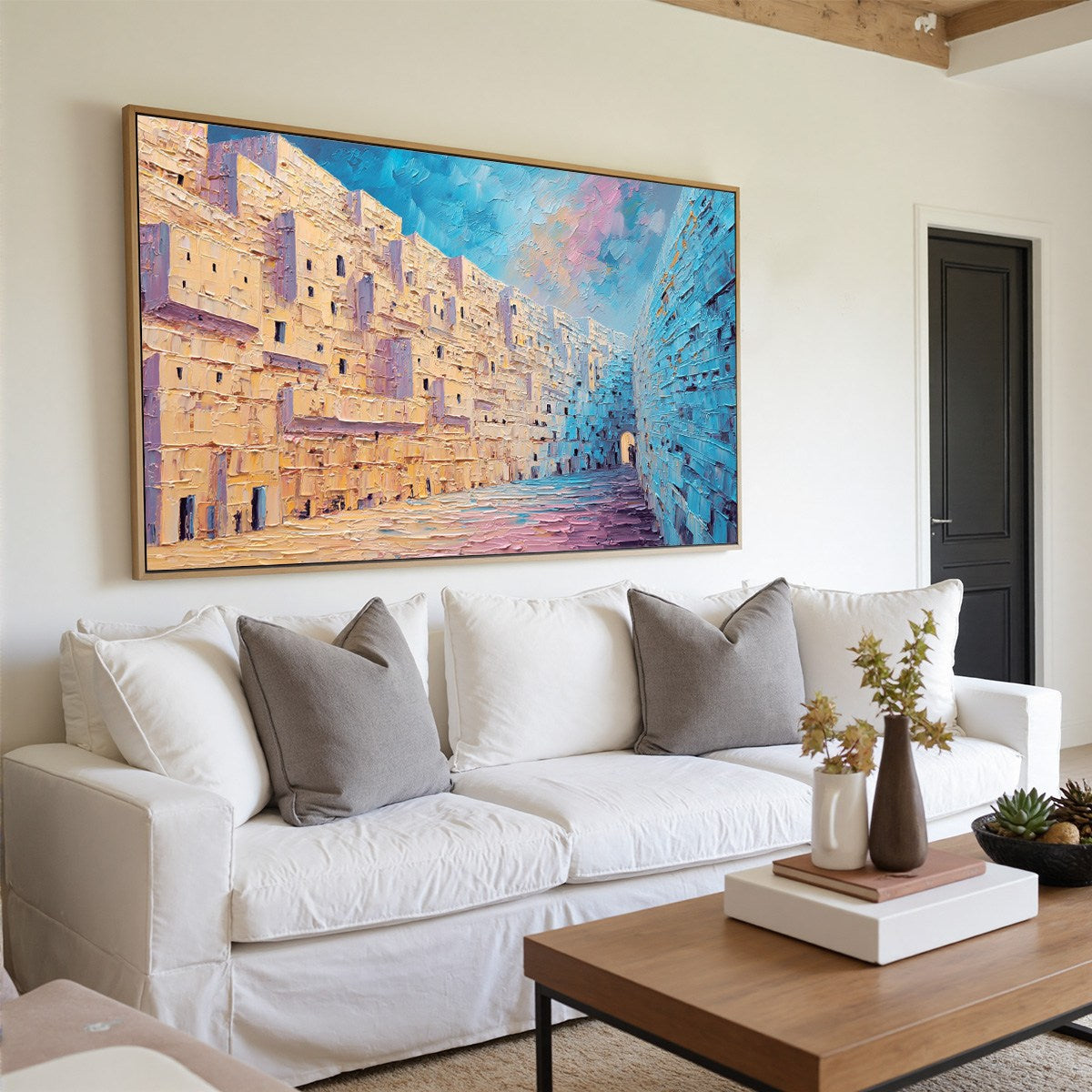 AEGEAN PASSAGE: Heavily Textured Palette Knife Cityscape Wall Art - Image 7