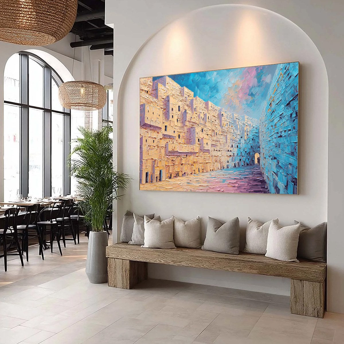 AEGEAN PASSAGE: Heavily Textured Palette Knife Cityscape Wall Art - Image 8