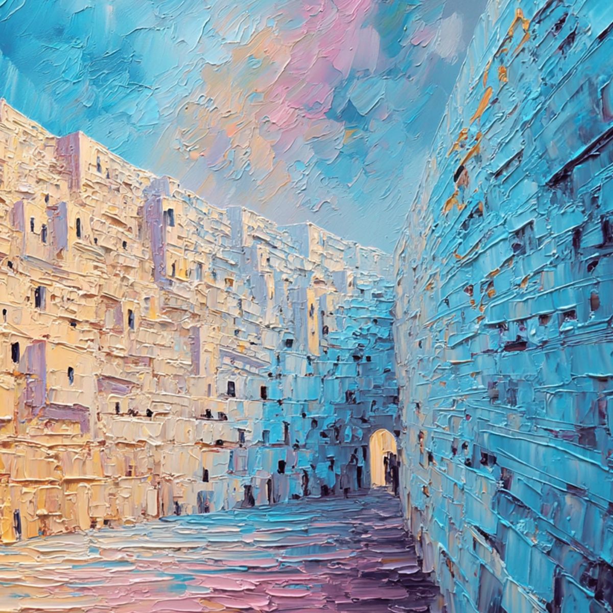 AEGEAN PASSAGE: Heavily Textured Palette Knife Cityscape Wall Art - Image 3