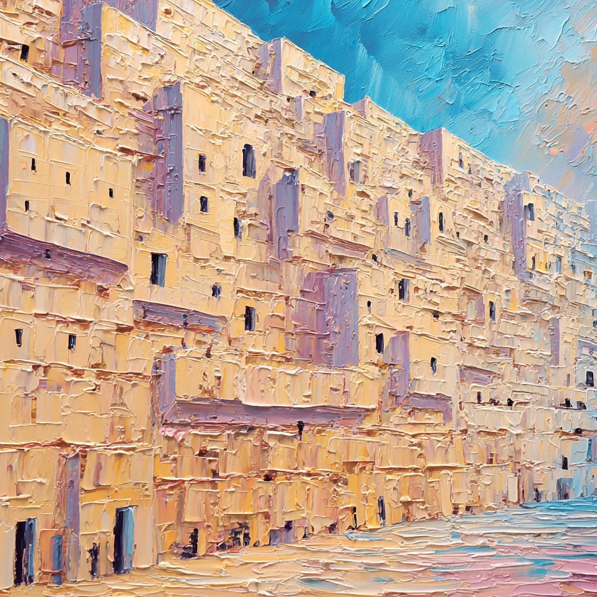 AEGEAN PASSAGE: Heavily Textured Palette Knife Cityscape Wall Art - Image 5