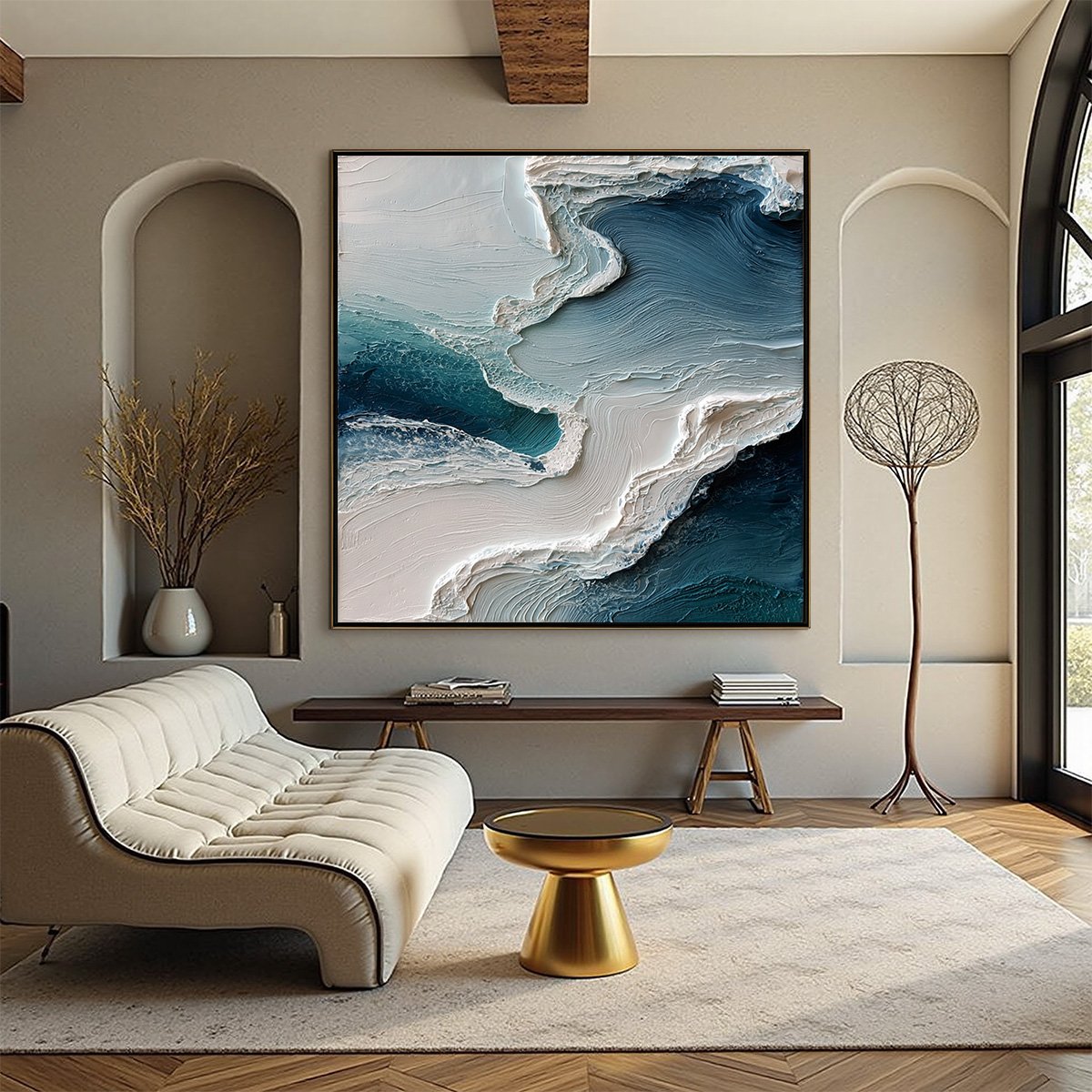 AEGEAN TIDE: Textured Wabi Sabi Abstract Seascape Painting - Image 2